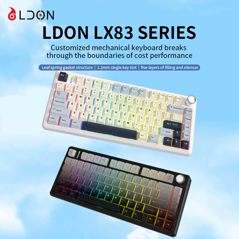 Gaming Keyboard Hot Swappable - LDON LX83 ワイヤレスメカニカルゲーミングキーボード。75%または80%のレイアウト、トリプルモード、ガスケット式、ホットスワップ対応、PBTキーキャップ、RGBバックライト、カスタマイズ可能。